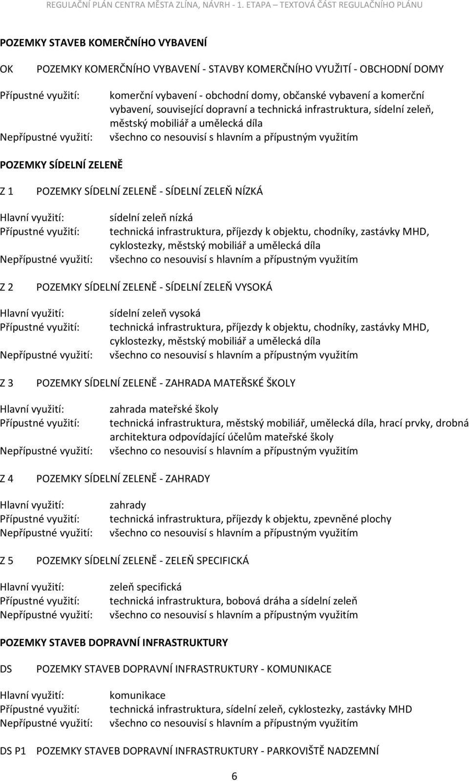 sídelní zeleň nízká Přípustné využití: technická infrastruktura, příjezdy k objektu, chodníky, zastávky MHD, cyklostezky, městský mobiliář a umělecká díla Z 2 POZEMKY SÍDELNÍ ZELENĚ - SÍDELNÍ ZELEŇ