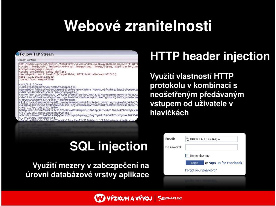 předávaným vstupem od uživatele v hlavičkách SQL