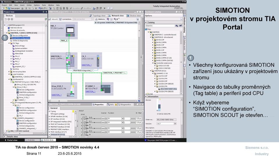 zařízení jsou ukázány v projektovém stromu Navigace do tabulky proměnných (Tag