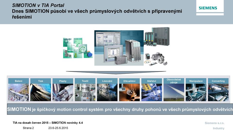 Slářství Manipulace Converting zdroje SIMOTION je špičkový motion control