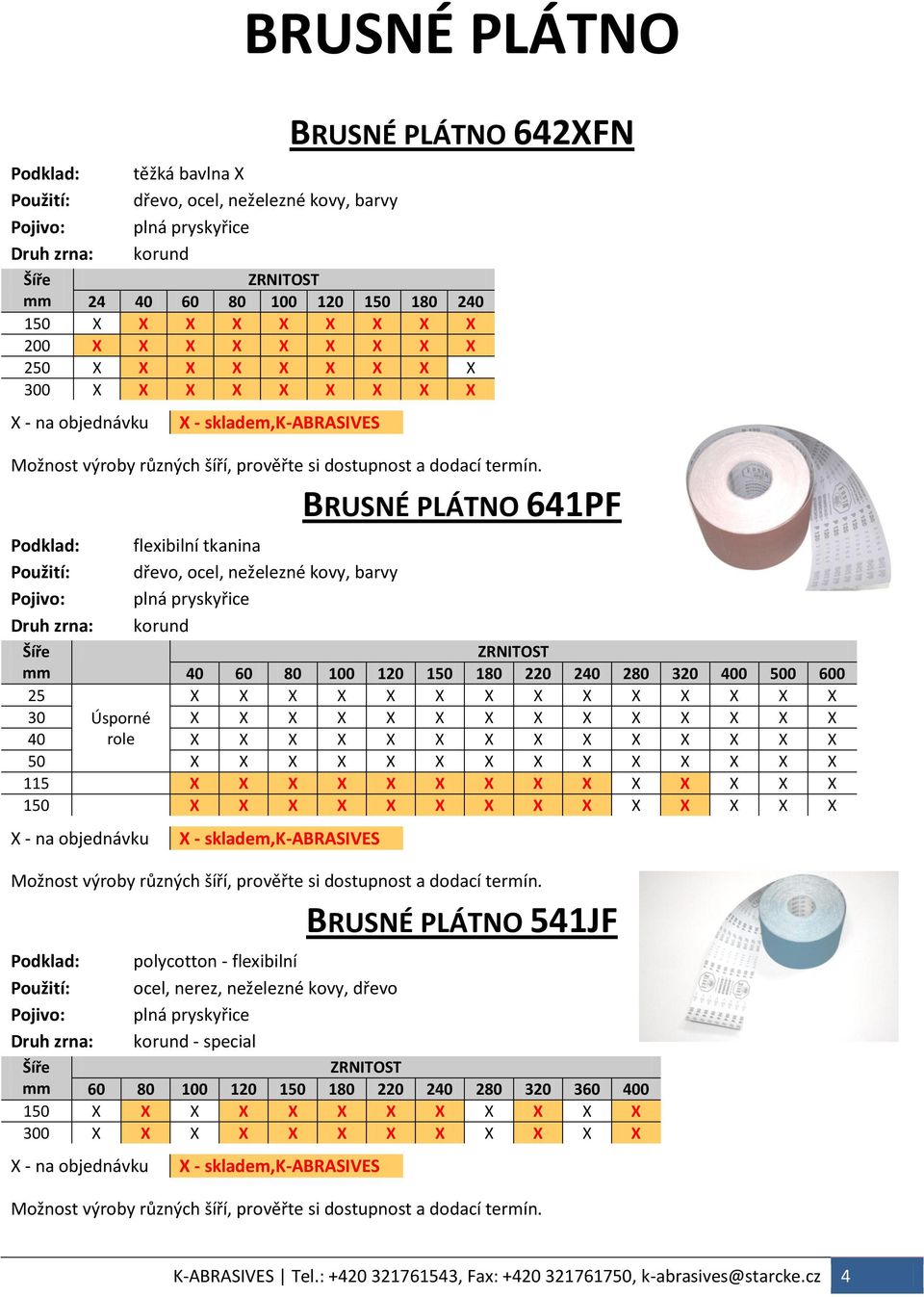 BRUSNÉ PLÁTNO 641PF Podklad: flexibilní tkanina Použití: dřevo, ocel, neželezné kovy, barvy Šíře 40 60 80 100 120 150 180 220 240 280 320 400 500 600 25 X X X X X X X X X X X X X X 30 Úsporné X X X X