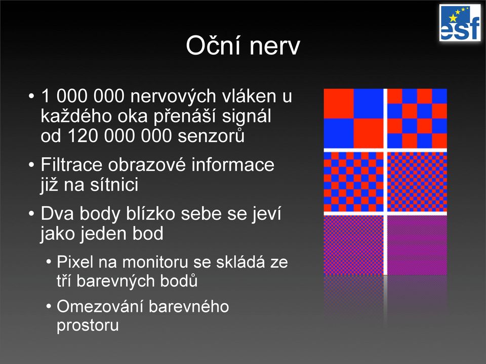 na sítnici Dva body blízko sebe se jeví jako jeden bod Pixel na