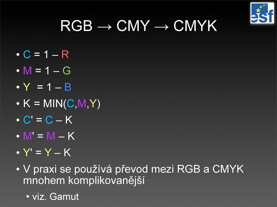 K V praxi se používá převod mezi RGB a