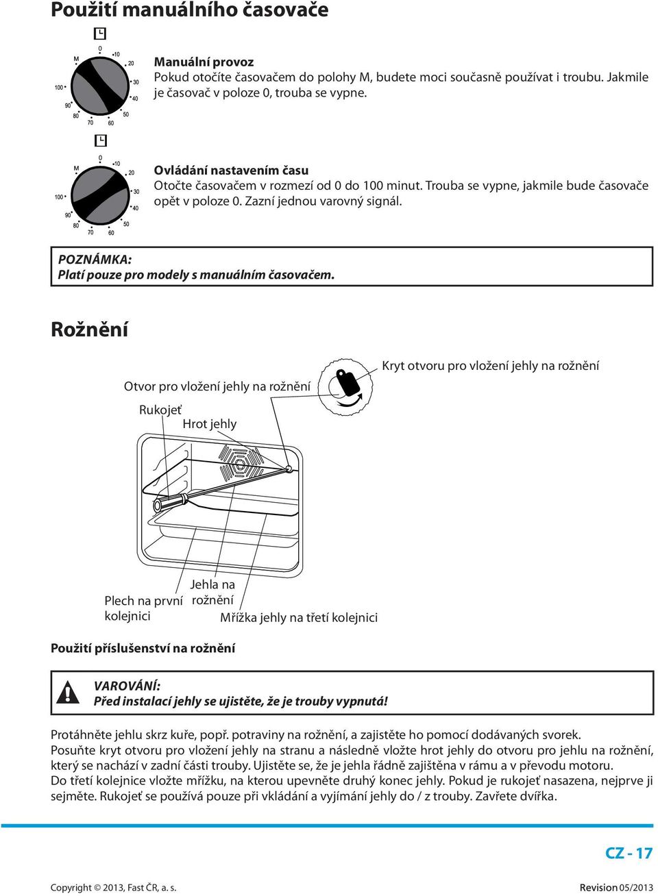 POZNÁMKA: Platí pouze pro modely s manuálním časovačem.