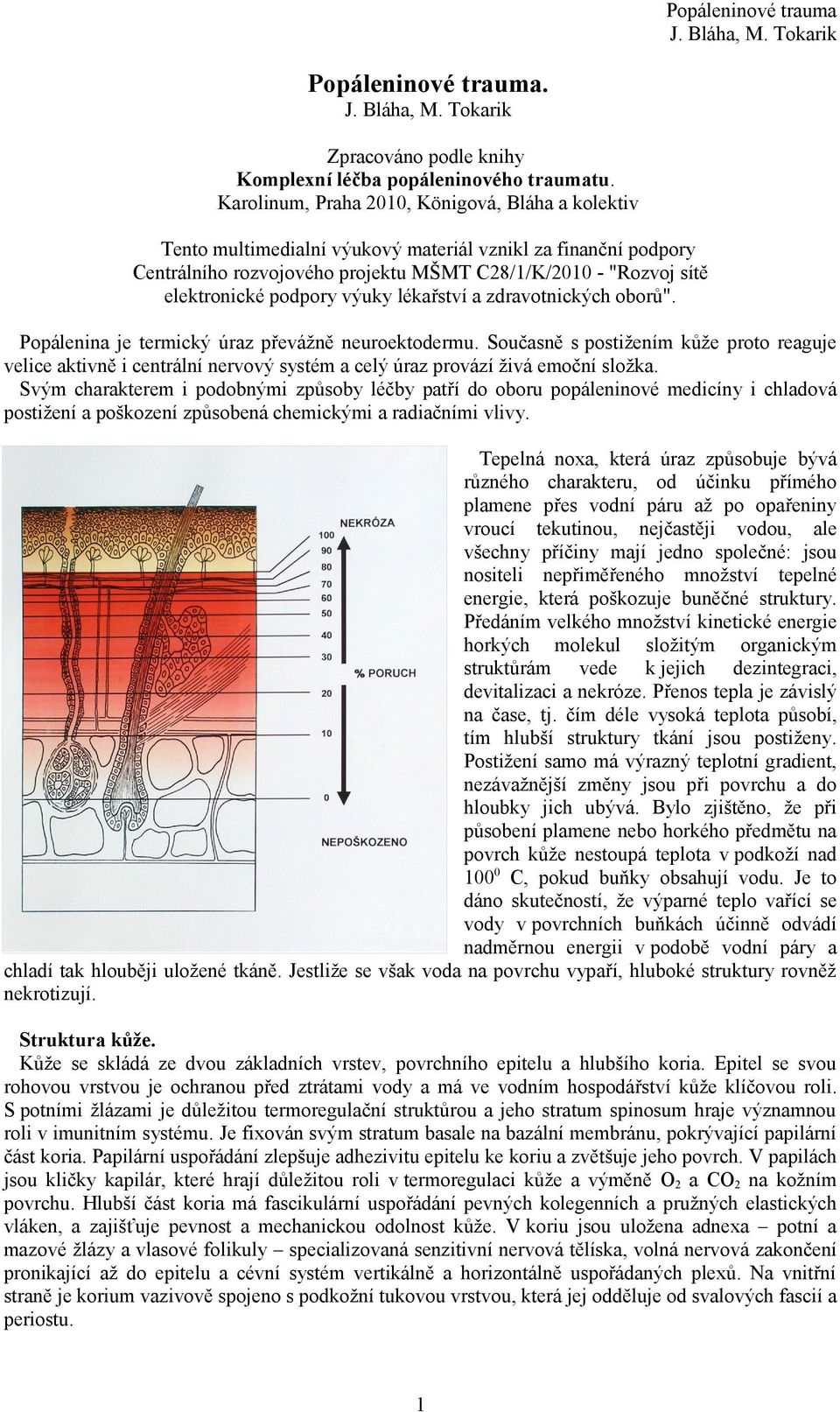 podpory výuky lékařství a zdravotnických oborů". Popálenina je termický úraz převážně neuroektodermu.