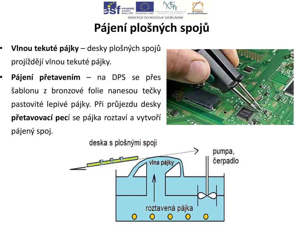 Pájení přetavením na DPS se přes šablonu z bronzové folie nanesou