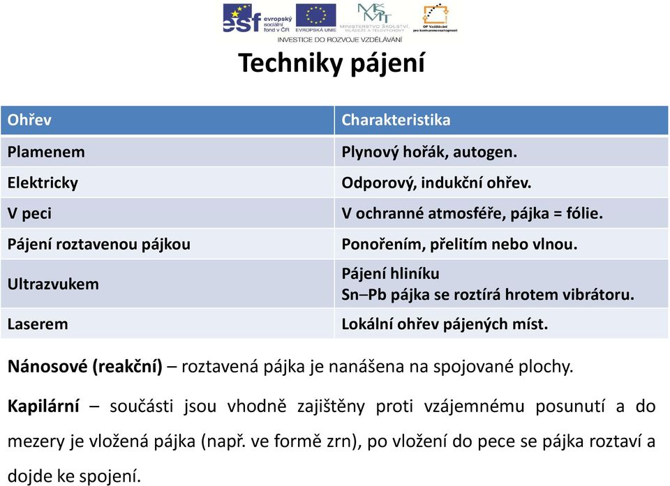 Pájení hliníku Sn Pb pájka se roztírá hrotem vibrátoru. Lokální ohřev pájených míst.