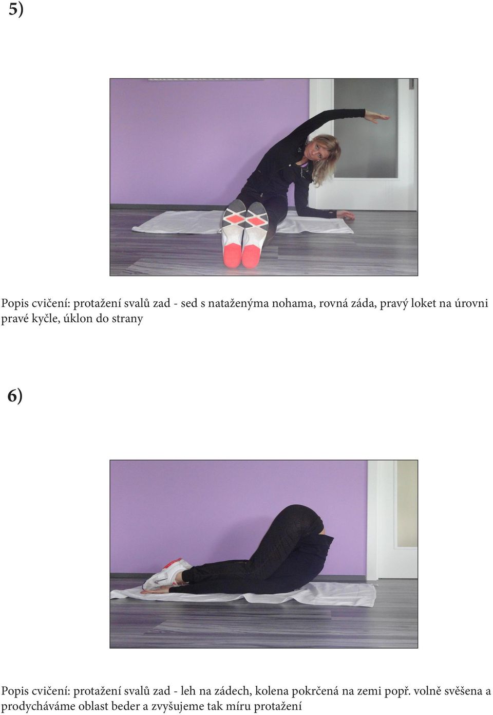 cvičení: protažení svalů zad - leh na zádech, kolena pokrčená na zemi