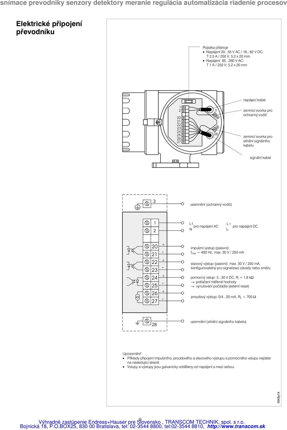 L1 L+ pro napájení AC pro napájení DC N L- 21 22 23 26 27 + - + - + - + - impulzní výstup (pasivní): f max = 0 Hz, max. 30 V / 0 ma stavový výstup (pasivní): max.