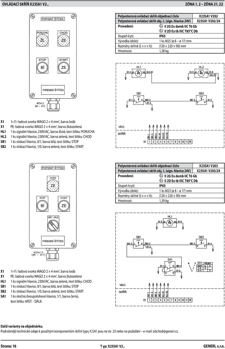 HL1 HL2 SB1 SB2 1 11: řadová svorka WAGO 2 4 mm 2, barva šedá PE: řadová svorka WAGO 2 4 mm 2, barva žlutozelená 1 ks signální hlavice, 230V/AC, barva žlutá, text štítku: PORUCHA 1 ks signální