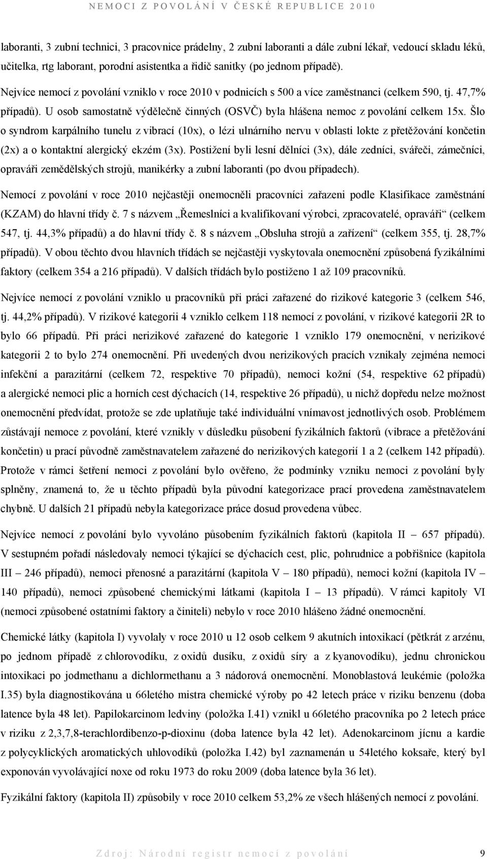 Šlo o syndrom karpálního tunelu z vibrací (10x), o lézi ulnárního nervu v oblasti lokte z přetěžování končetin (2x) a o kontaktní alergický ekzém (3x).