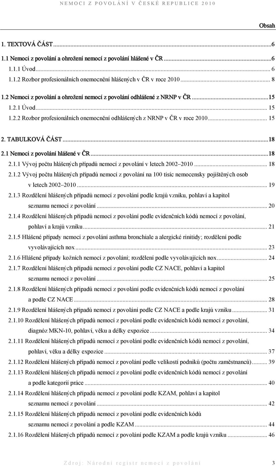 1 Nemoci z povolání hlášené v ČR...18 2.1.1 Vývoj počtu hlášených případů nemocí z povolání v letech 2002 2010... 18 2.1.2 Vývoj počtu hlášených případů nemocí z povolání na 100 tisíc nemocensky pojištěných osob v letech 2002 2010.