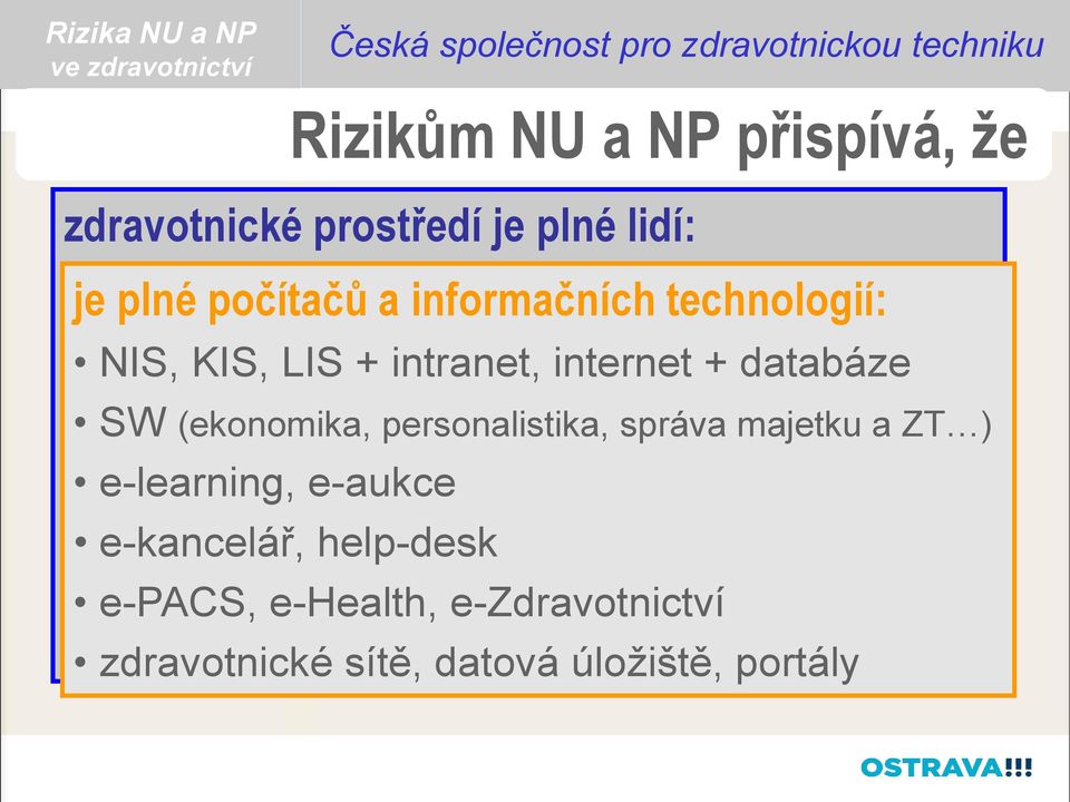 technologií: poskytujících NIS, KIS, LIS holistickou + intranet, ošetřovatelskou internet + databáze péči vykonávajících SW (ekonomika, nelékařské personalistika,