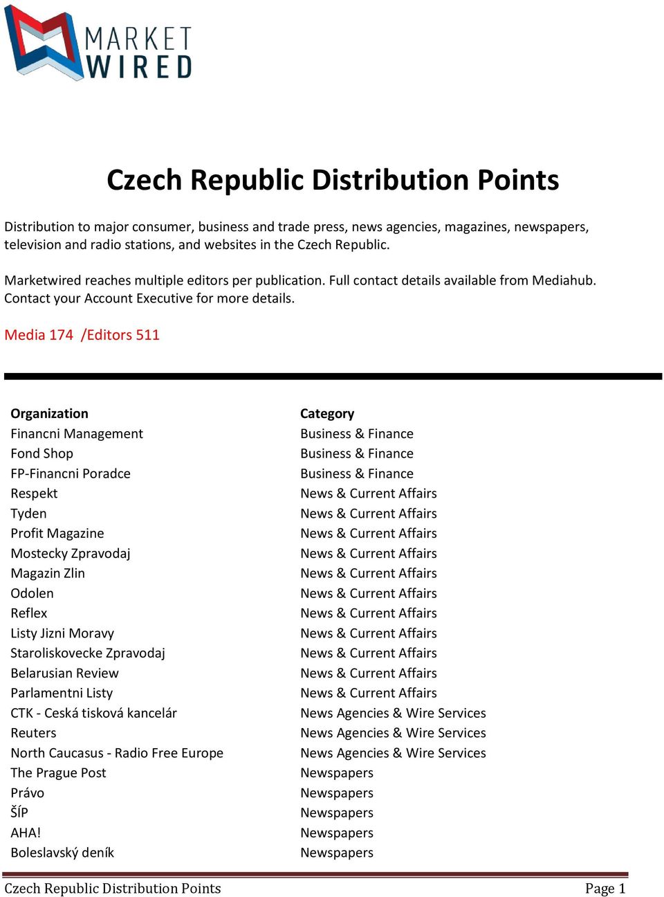 Media 174 /Editors 511 Organization Financni Management Fond Shop FP-Financni Poradce Respekt Tyden Profit Magazine Mostecky Zpravodaj Magazin Zlin Odolen Reflex Listy Jizni Moravy