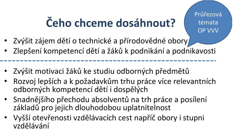 Zvýšit motivaci žákůke studiu odborných předmětů Rozvoj lepších a k požadavkům trhu práce více relevantních odborných