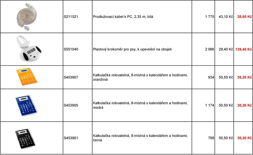 oranžová 934 50,50 Kč 30,20 Kč S453905 Kalkulačka rolovatelná, 8-místná s kalendářem a hodinami, modrá 1 174