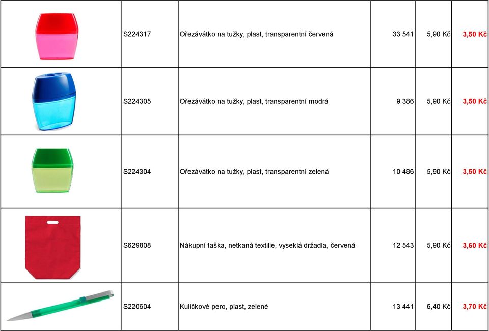 tužky, plast, transparentní zelená 10 486 5,90 Kč 3,50 Kč S629808 Nákupní taška, netkaná