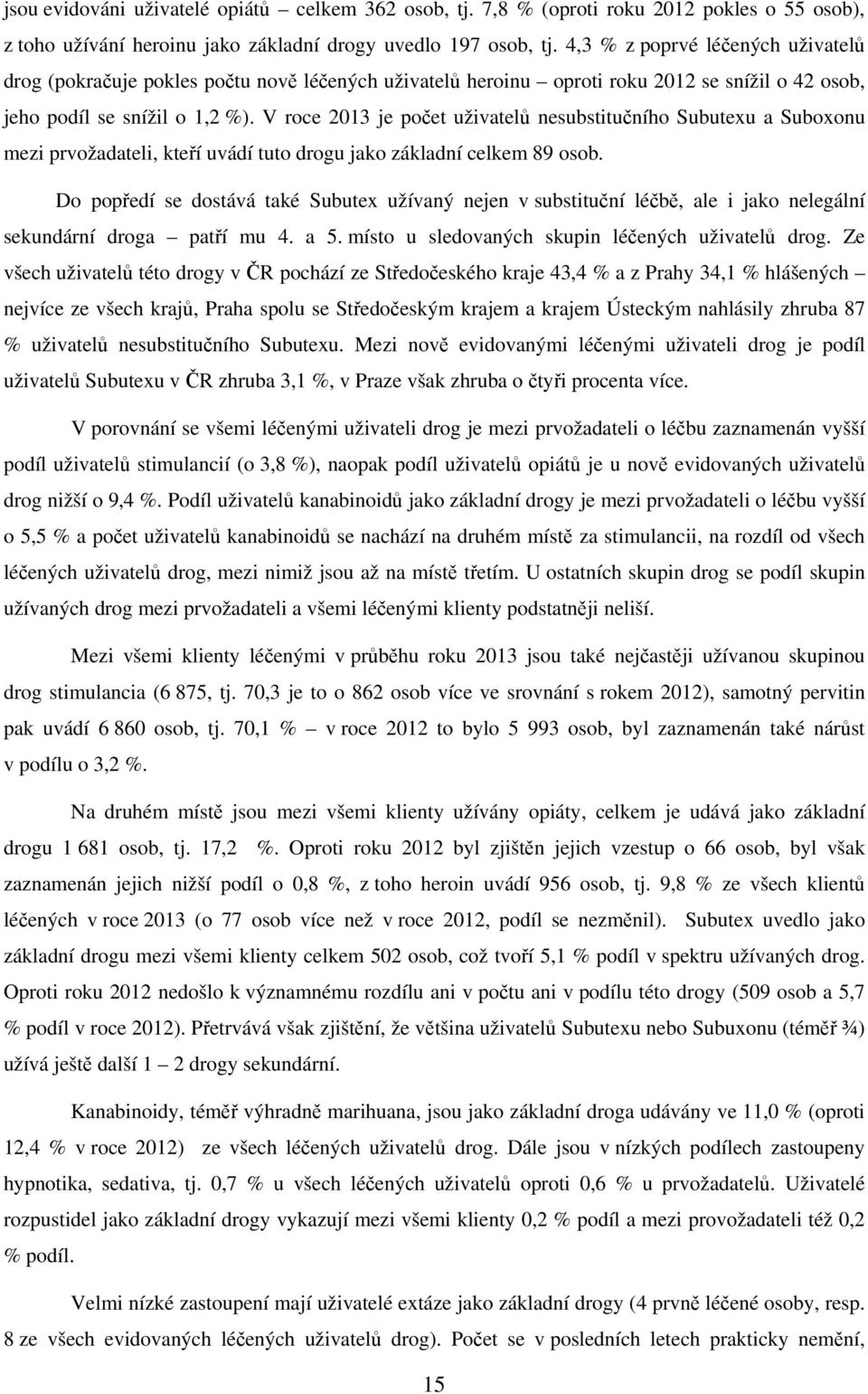 V roce 20 je počet uživatelů nesubstitučního Subutexu a Suboxonu mezi prvožadateli, kteří uvádí tuto drogu jako základní celkem 89 osob.