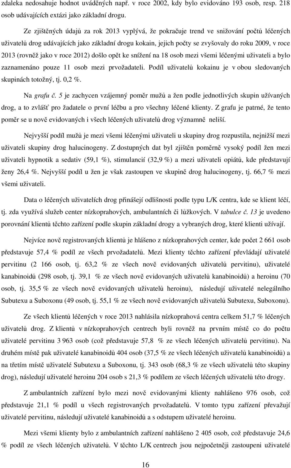 jako v roce 2012) došlo opět ke snížení na 18 osob mezi všemi léčenými uživateli a bylo zaznamenáno pouze 11 osob mezi prvožadateli.