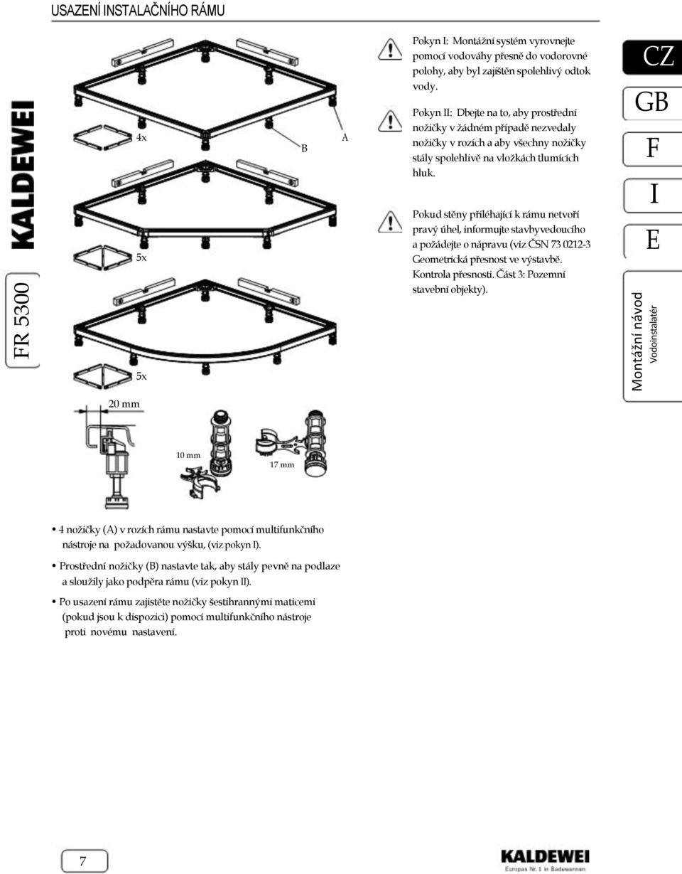 Pokud stěny přiléhající k rámu netvoří pravý úhel, informujte stavbyvedoucího a požádejte o nápravu (viz ČSN 73 0212-3 Geometrická přesnost ve výstavbě. Kontrola přesnosti.