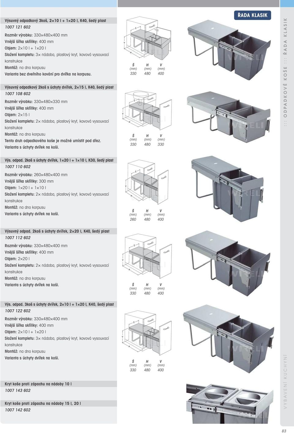 D A K L A S I K Výs. odpad. 2koš s úchyty dvířek, 1 20 l + 1 10 l, K30, šedý plast 1007 110 602 Rozměr výrobku: 260 480 400 mm Objem: 1 20 l + 1 10 l 260 480 400 Výsuvný odpad.