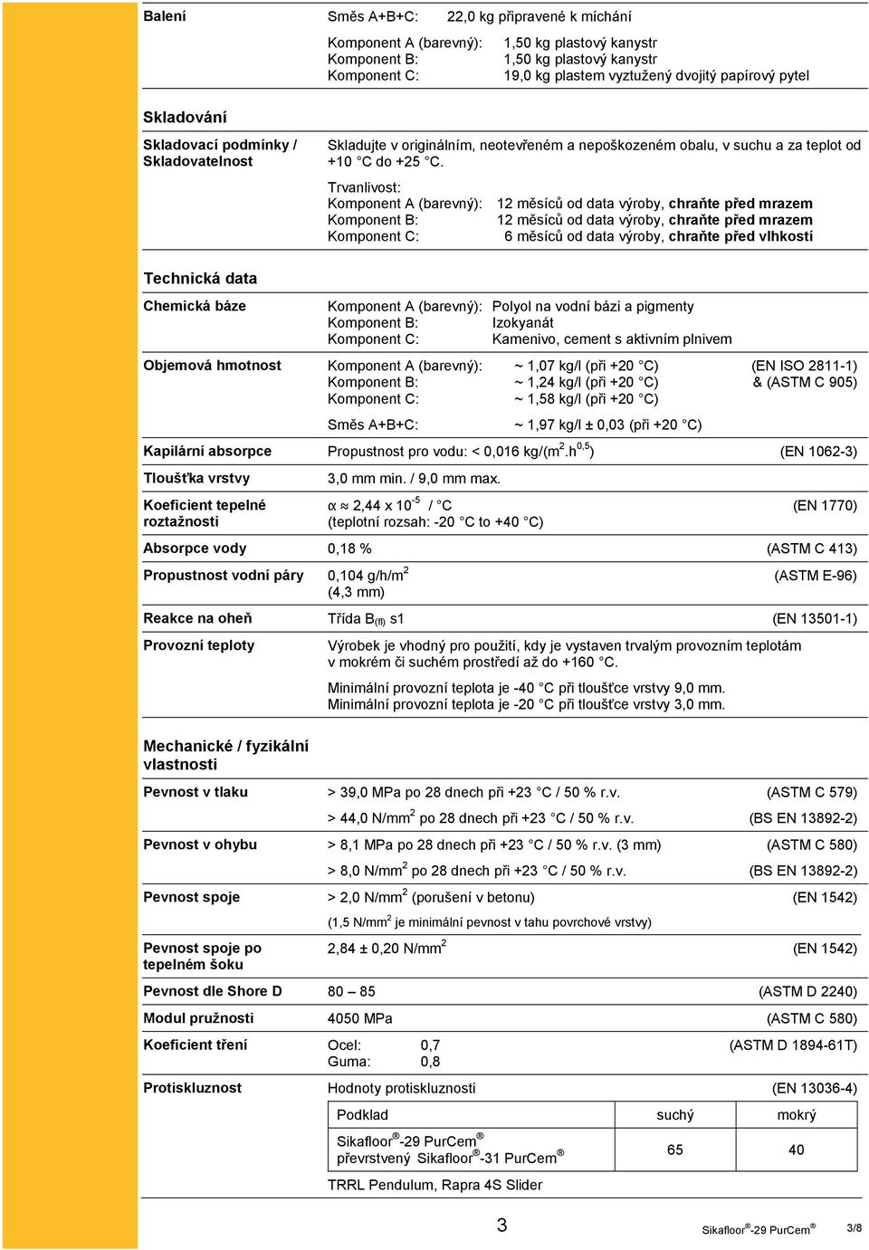 Trvanlivost: Komponent A (barevný): 12 měsíců od data výroby, chraňte před mrazem Komponent B: 12 měsíců od data výroby, chraňte před mrazem Komponent C: 6 měsíců od data výroby, chraňte před