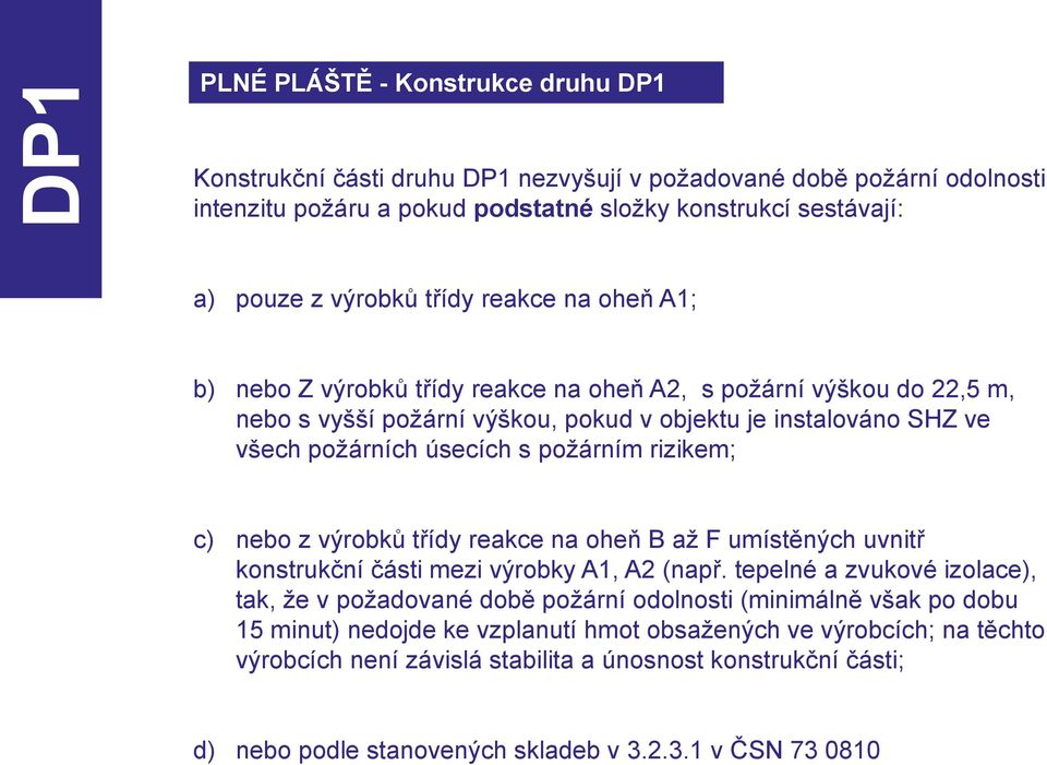 rizikem; c) nebo z výrobků třídy reakce na oheň B až F umístěných uvnitř konstrukční části mezi výrobky A1, A2 (např.