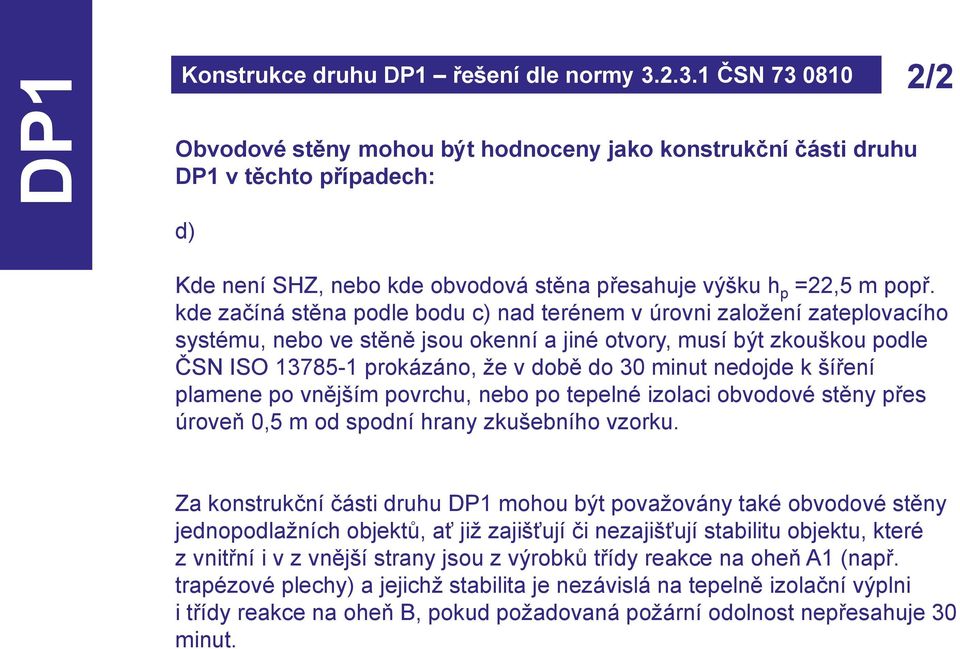 kde začíná stěna podle bodu c) nad terénem v úrovni založení zateplovacího systému, nebo ve stěně jsou okenní a jiné otvory, musí být zkouškou podle ČSN ISO 13785-1 prokázáno, že v době do 30 minut