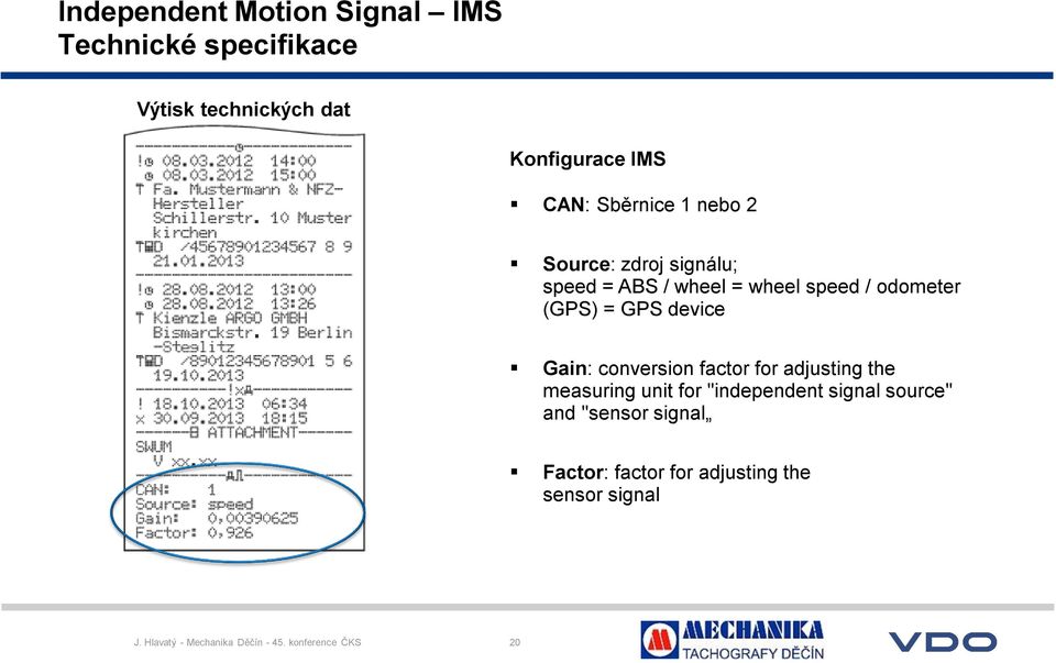 device Gain: conversion factor for adjusting the measuring unit for "independent signal source" and