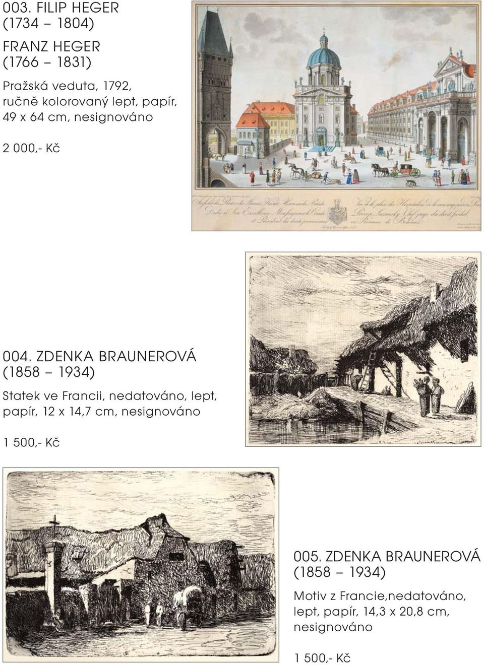 ZDENKA BRAUNEROVÁ (1858 1934) Statek ve Francii, nedatováno, lept, papír, 12 x 14,7 cm,