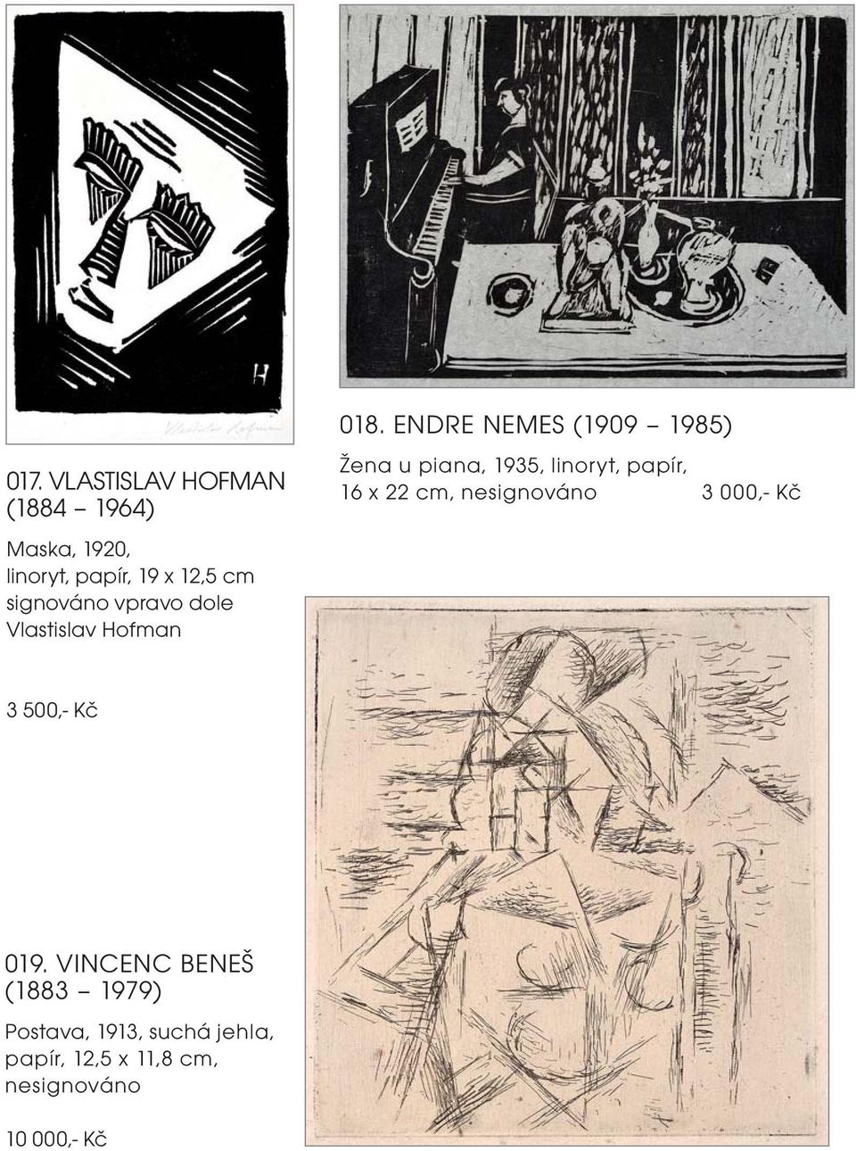 ENDRE NEMES (1909 1985) Žena u piana, 1935, linoryt, papír, 16 x 22 cm, nesignováno