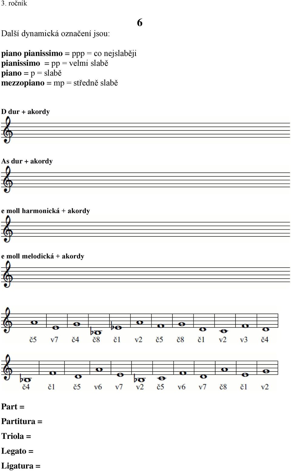 = mp = středně slabě D dur + akordy As dur + akordy e moll harmonická