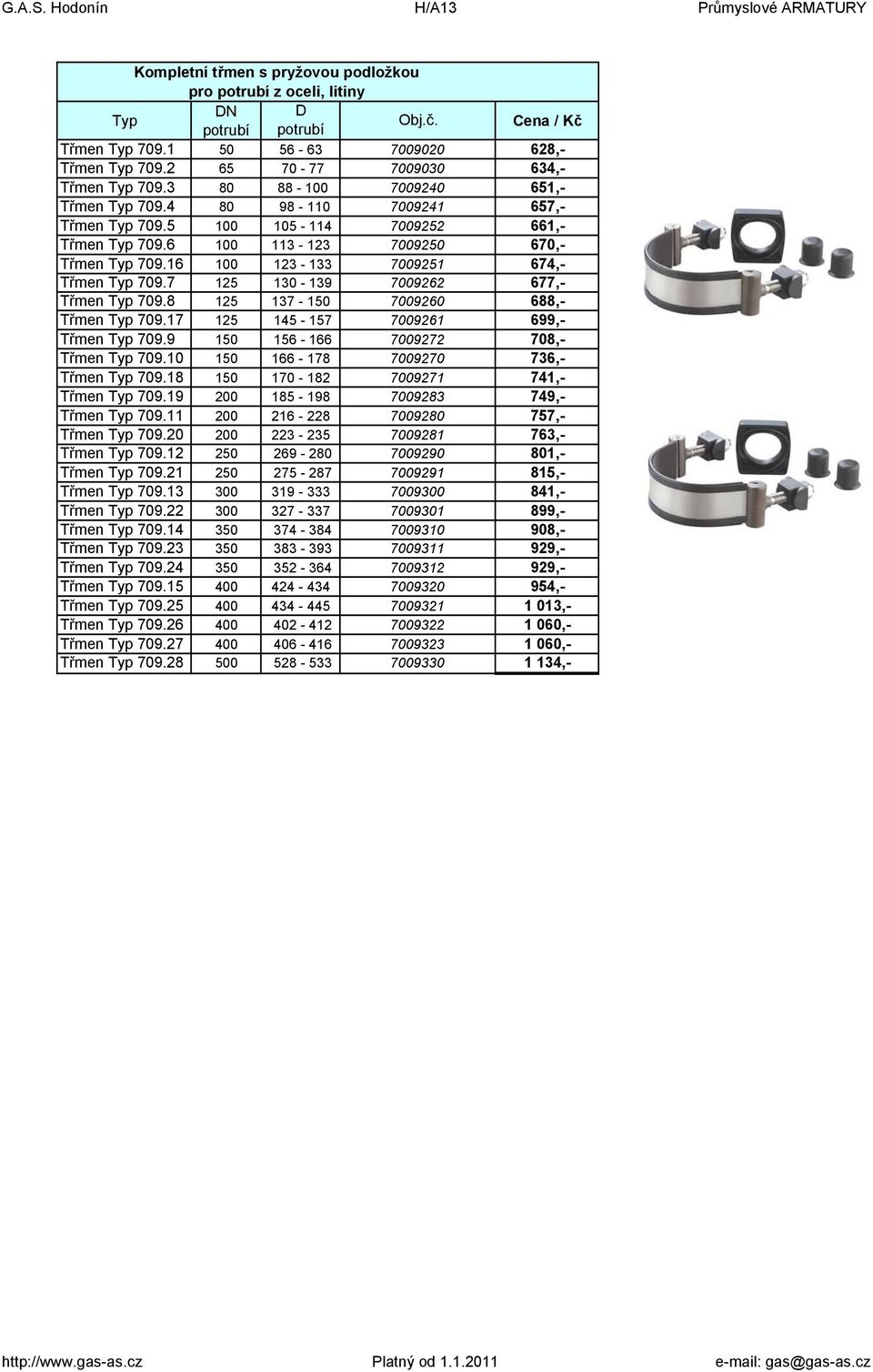 16 100 123-133 7009251 674,- Třmen 709.7 125 130-139 7009262 677,- Třmen 709.8 125 137-150 7009260 688,- Třmen 709.17 125 145-157 7009261 699,- Třmen 709.9 150 156-166 7009272 708,- Třmen 709.