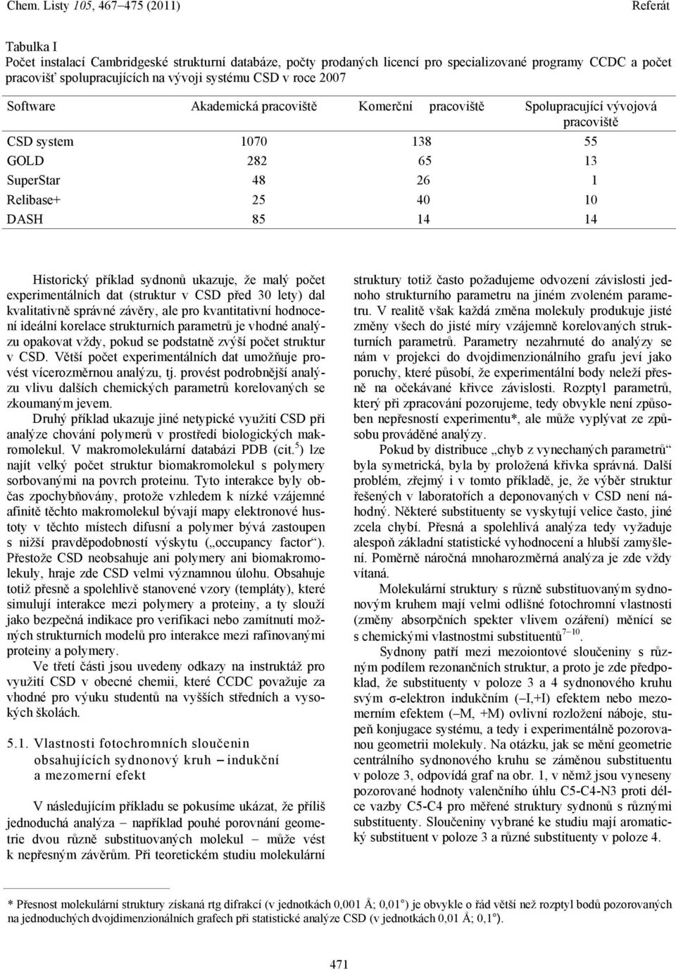 ukazuje, že malý počet experimentálních dat (struktur v CSD před 30 lety) dal kvalitativně správné závěry, ale pro kvantitativní hodnocení ideální korelace strukturních parametrů je vhodné analýzu
