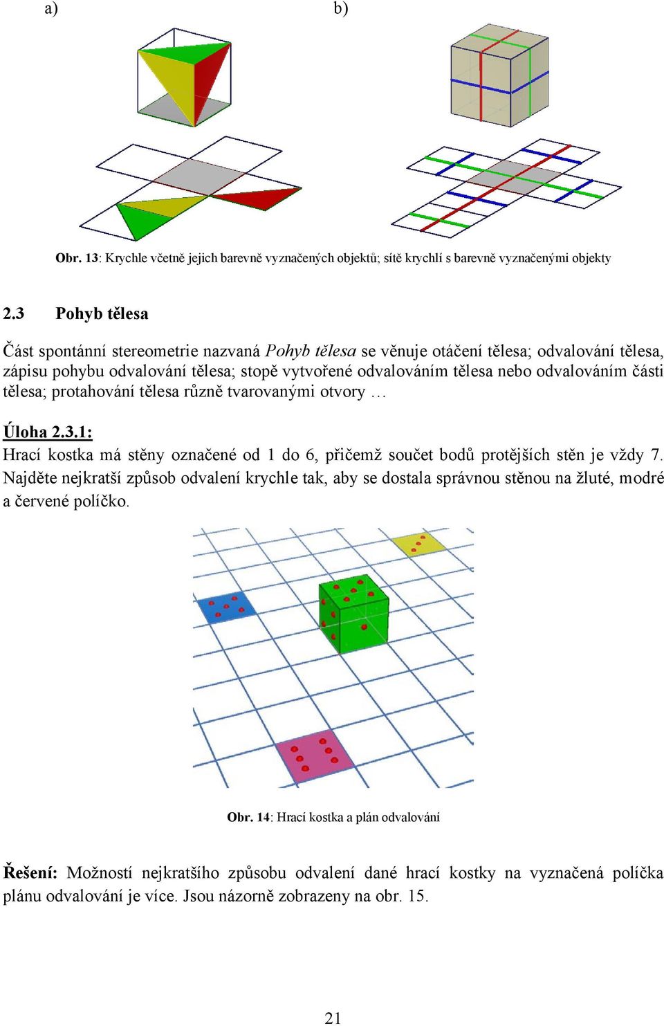 odvalováním části tělesa; protahování tělesa různě tvarovanými otvory Úloha 2.3.1: Hrací kostka má stěny označené od 1 do 6, přičemž součet bodů protějších stěn je vždy 7.
