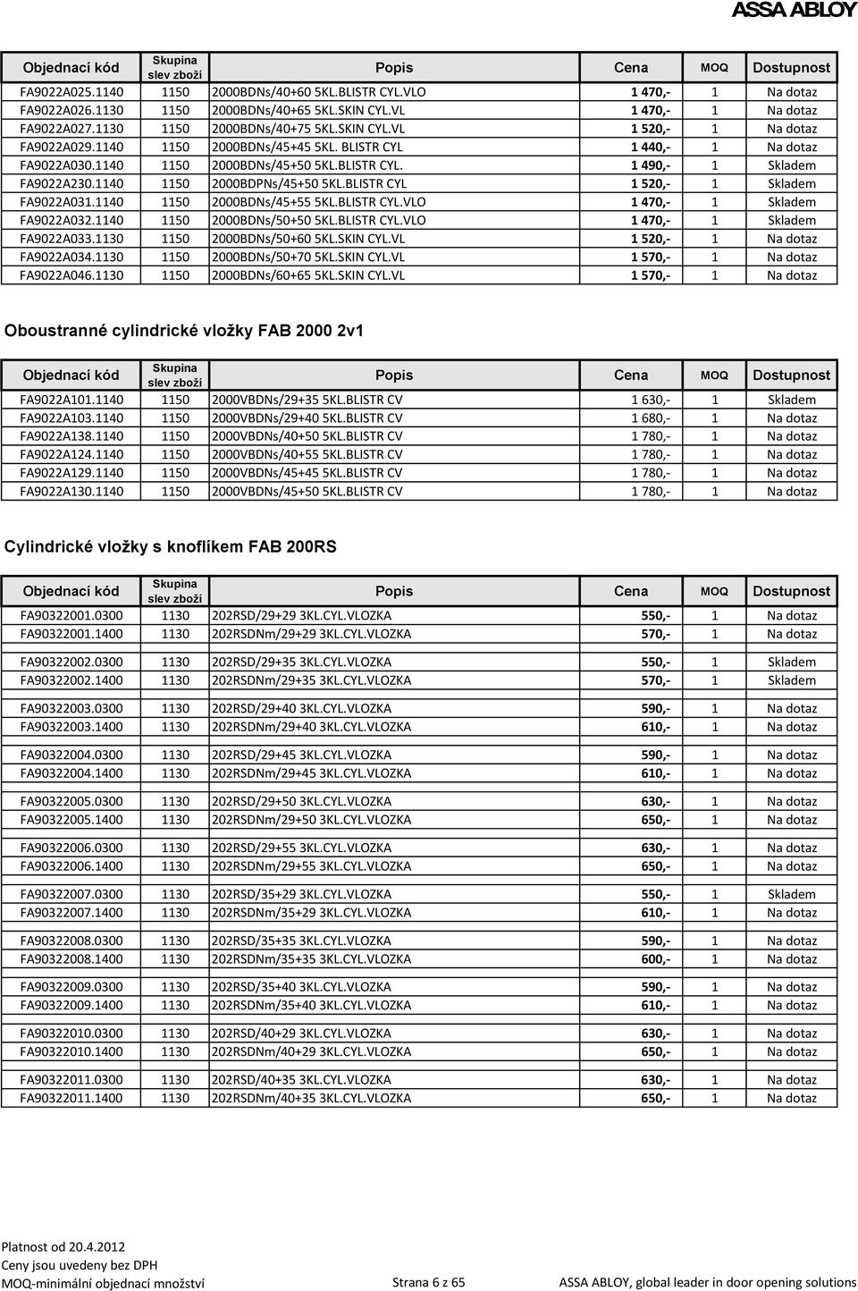 BLISTR CYL 1 520,- 1 Skladem FA9022A031.1140 1150 2000BDNs/45+55 5KL.BLISTR CYL.VLO 1 470,- 1 Skladem FA9022A032.1140 1150 2000BDNs/50+50 5KL.BLISTR CYL.VLO 1 470,- 1 Skladem FA9022A033.