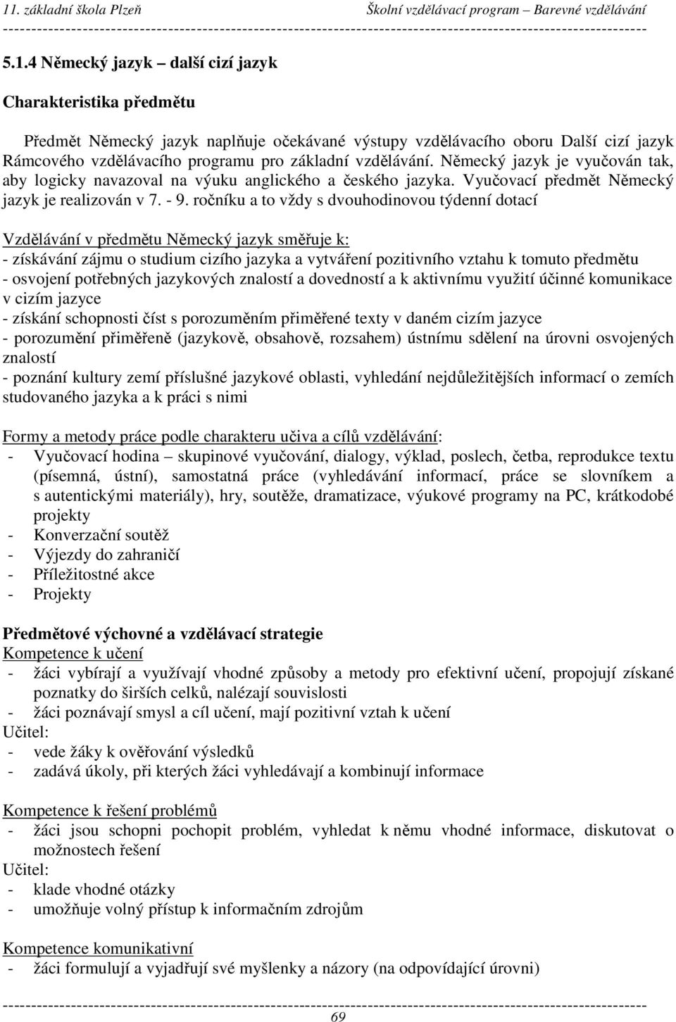 ročníku a to vždy s dvouhodinovou týdenní dotací Vzdělávání v předmětu Německý jazyk směřuje k: - získávání zájmu o studium cizího jazyka a vytváření pozitivního vztahu k tomuto předmětu - osvojení