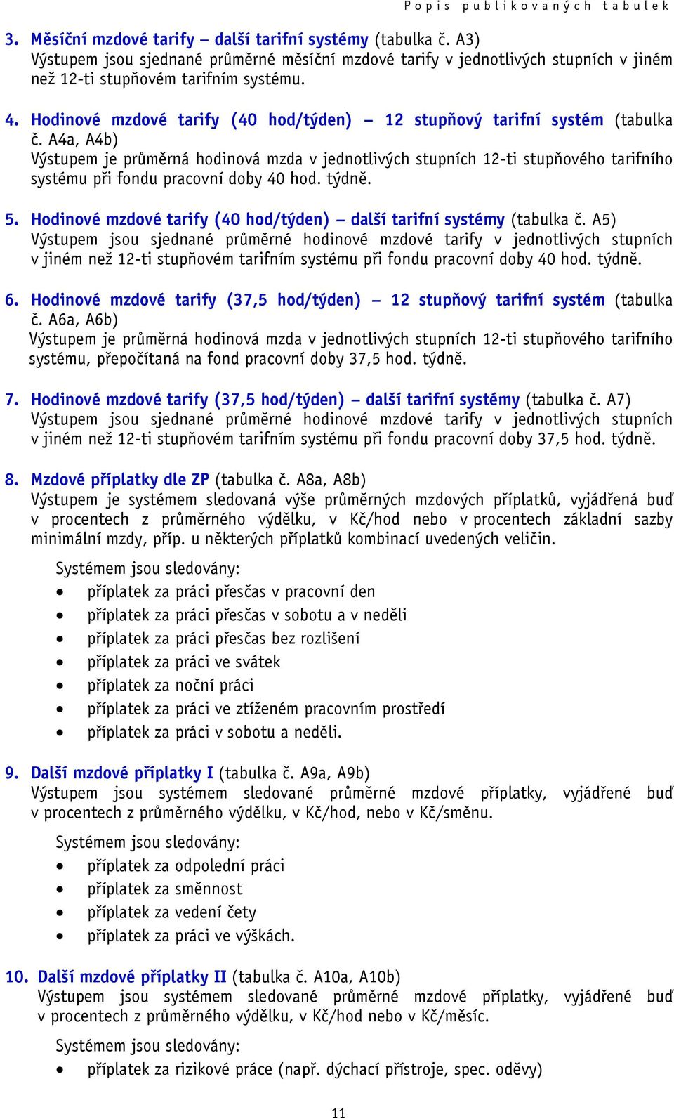 Hodinové mzdové tarify (40 hod/týden) 12 stupňový tarifní systém (tabulka č.
