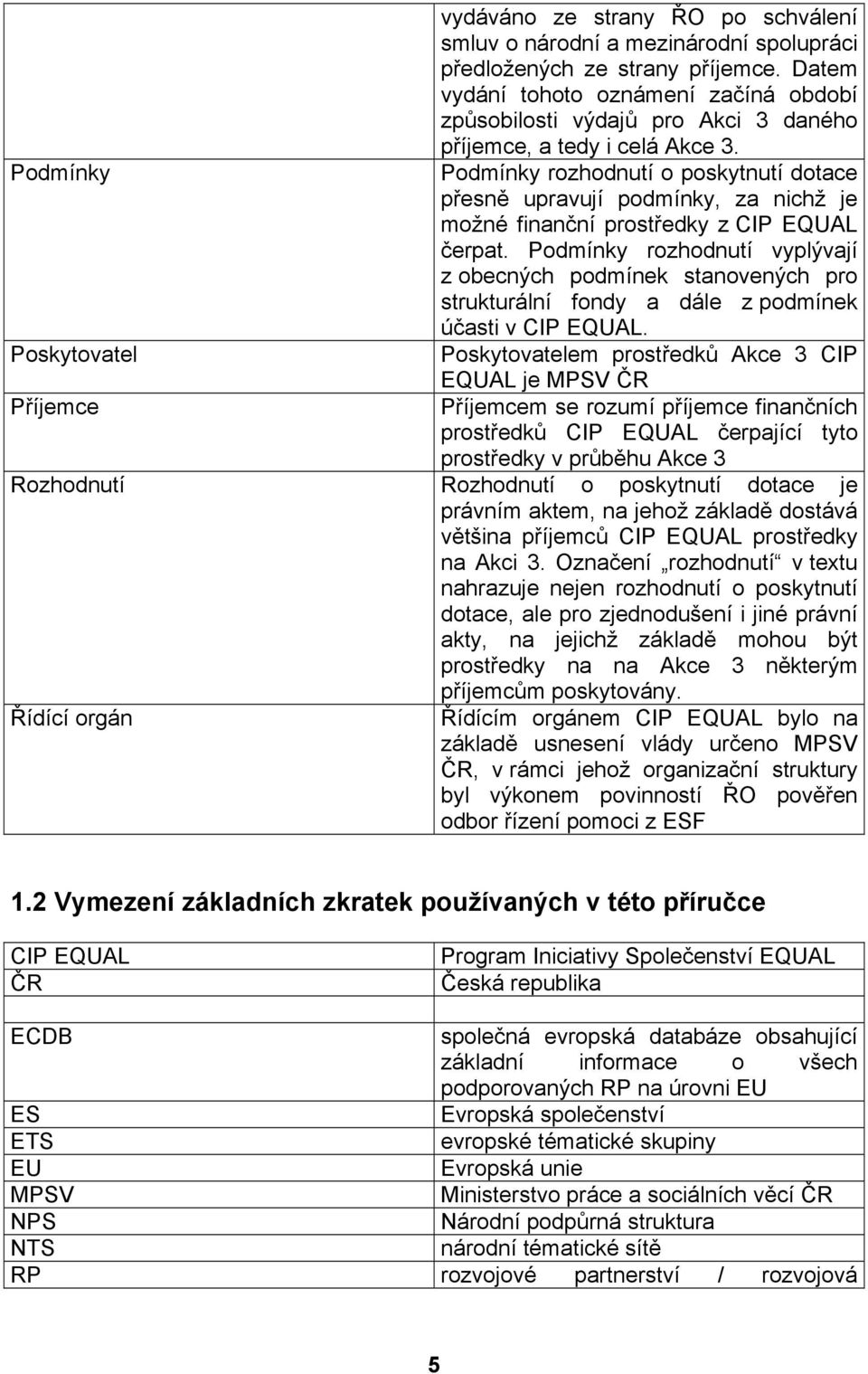 Podmínky rozhodnutí o poskytnutí dotace přesně upravují podmínky, za nichž je možné finanční prostředky z CIP EQUAL čerpat.