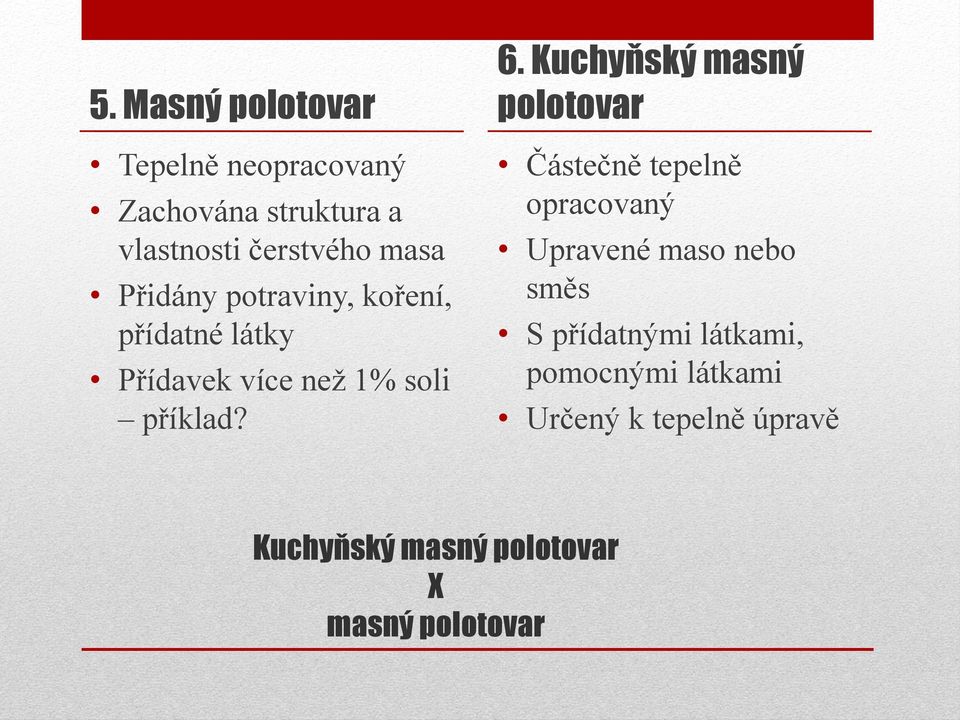 Kuchyňský masný polotovar Částečně tepelně opracovaný Upravené maso nebo směs S