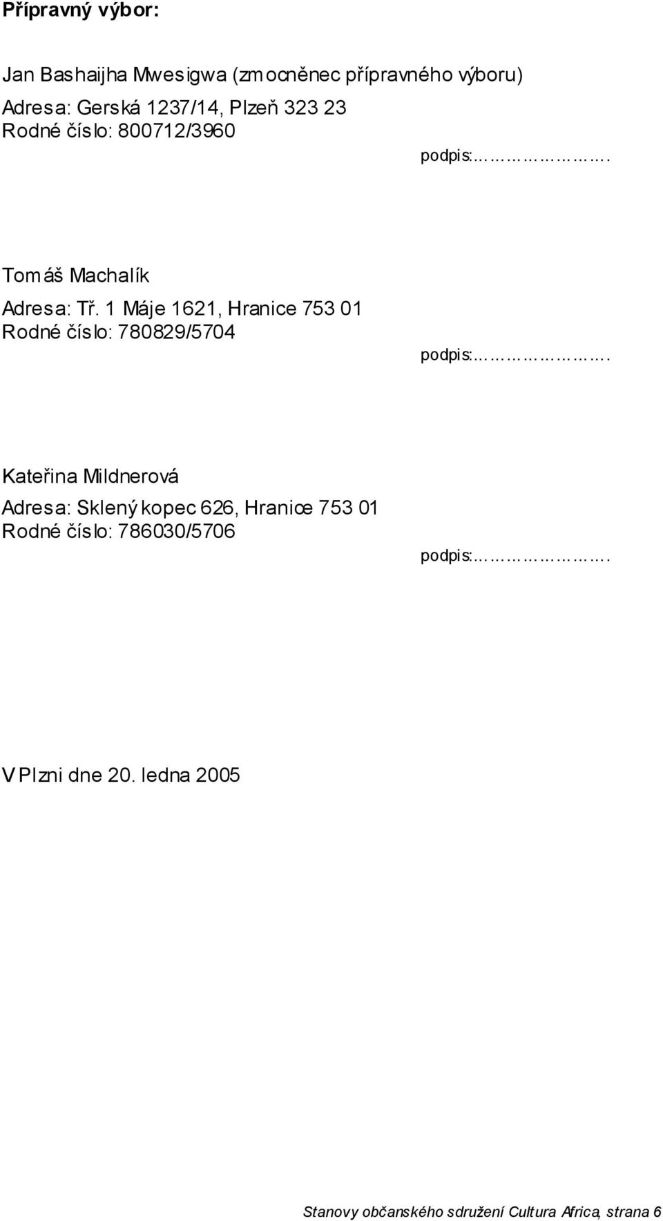 1 Máje 1621, Hranice 753 01 Rodné číslo: 780829/5704 podpis:.