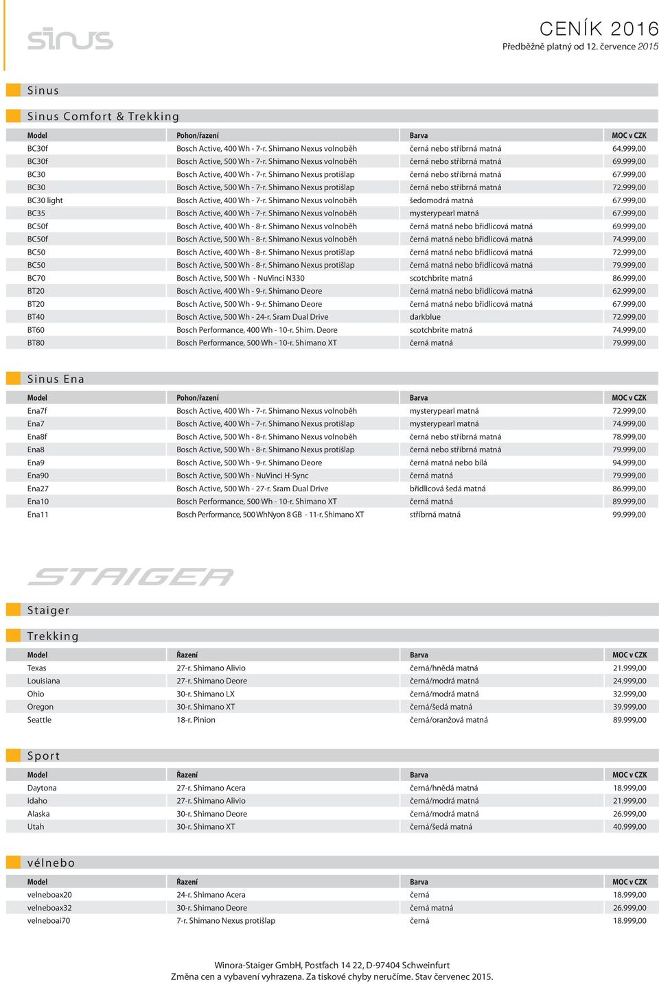 Shimano Nexus protišlap černá nebo stříbrná matná 72.999,00 BC30 light Bosch Active, 400 Wh - 7-r. Shimano Nexus volnoběh šedomodrá matná 67.999,00 BC35 Bosch Active, 400 Wh - 7-r.