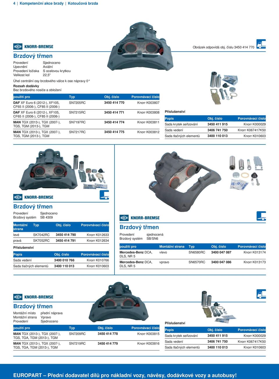 obložení použití pro Typ DAF XF Euro 6 (202-), XF05, SN7205RC 3450 44 770 Knorr K003807 CF65 II (2006-), CF85 II (2006-) DAF XF Euro 6 (202-), XF05, SN725RC 3450 44 77 Knorr K003808 CF65 II (2006-),