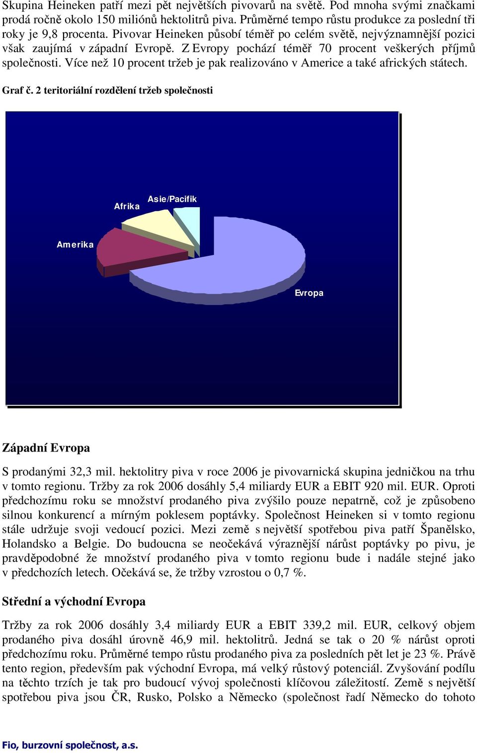 Z Evropy pochází téměř 70 procent veškerých příjmů společnosti. Více než 10 procent tržeb je pak realizováno v Americe a také afrických státech. Graf č.