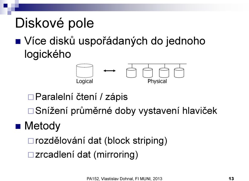 doby vystavení hlaviček Metody rozdělování dat (block