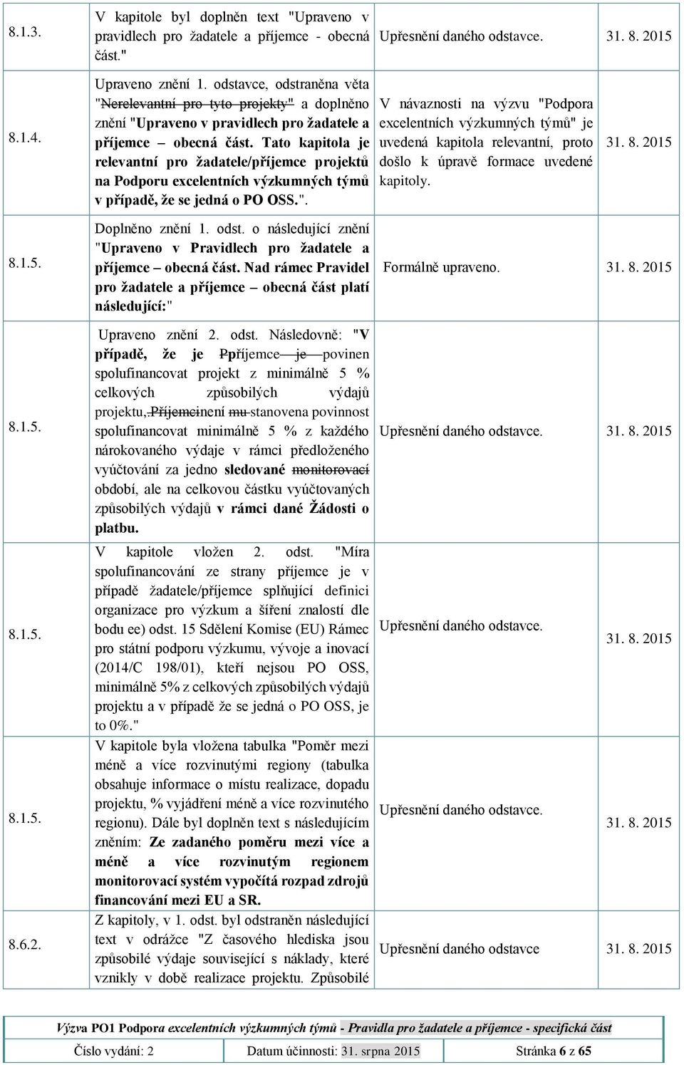 Tato kapitola je relevantní pro žadatele/příjemce projektů na Podporu excelentních výzkumných týmů v případě, že se jedná o PO OSS.".