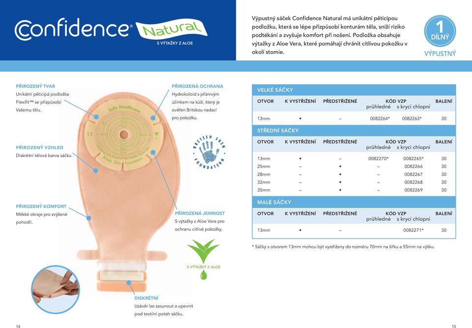 PŘIROZENÝ VZHLED Diskrétní tělová barva sáčku. PŘIROZENÁ Hydrokoloid s příznivým účinkem na kůži, který je ověřen Britskou nadací pro pokožku.