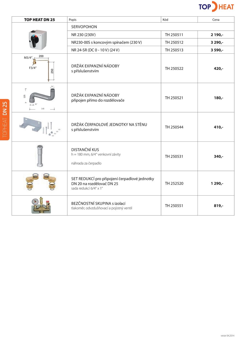 ČERPADLOVÉ JEDNOTKY NA STĚNU s příslušenstvím TH 250544 410,- DISTANČNÍ KUS h = 180 mm, 6/4 venkovní závity TH 250531 340,- náhrada za čerpadlo SET REDUKCÍ pro