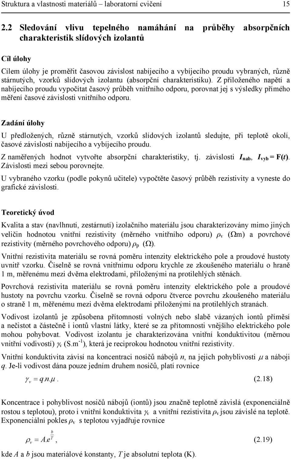 stárnutých, vzorků slídových izolantu (absorpční charakteristiku).