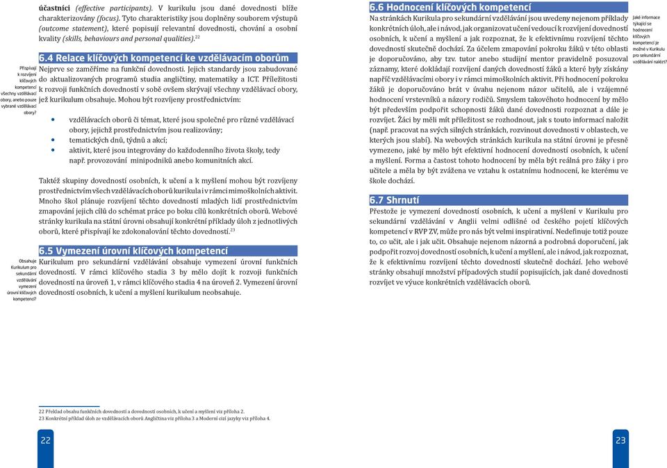Tyto charakteristiky jsou doplněny souborem výstupů (outcome statement), které popisují relevantní dovednosti, chování a osobní kvality (skills, behaviours and personal qualities). 22 6.